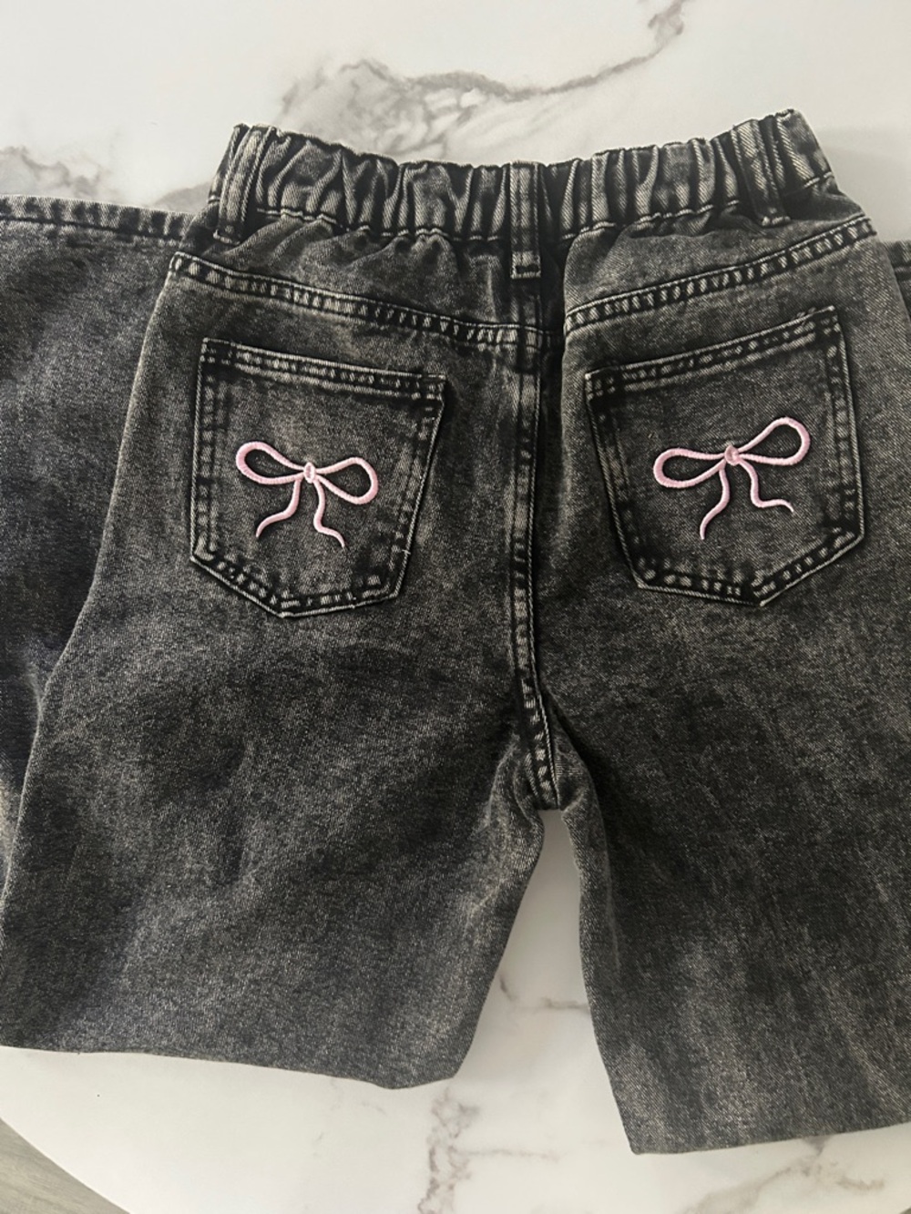 White Knit Bow Tank with Dark Gray Jeans — Pink Bow Detail
